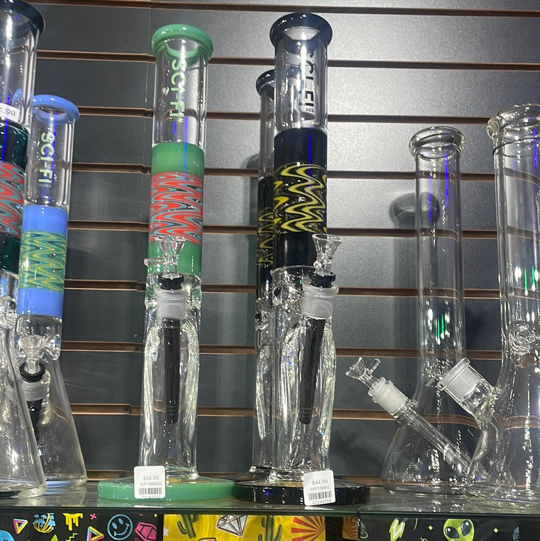 SCI-FI Glass - Waterpipe Straight Shooter with Wigwag Design | 17 Inch Tall | Downstem and Bowl Piece