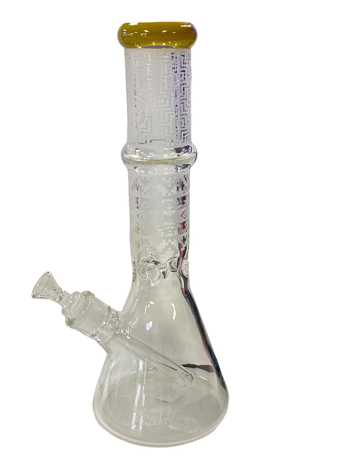 14" beaker with Sandblasted art skull butterfly design on neck and base