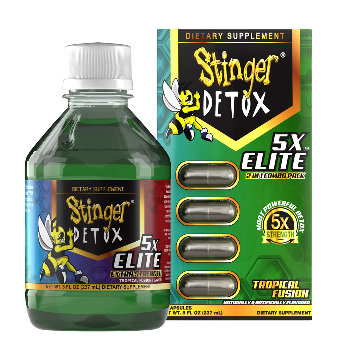 Stinger 5x Elite Combo Pack | Tropical Fusion| 5x Instant-8oz & 5x Buzz Caps 4ct