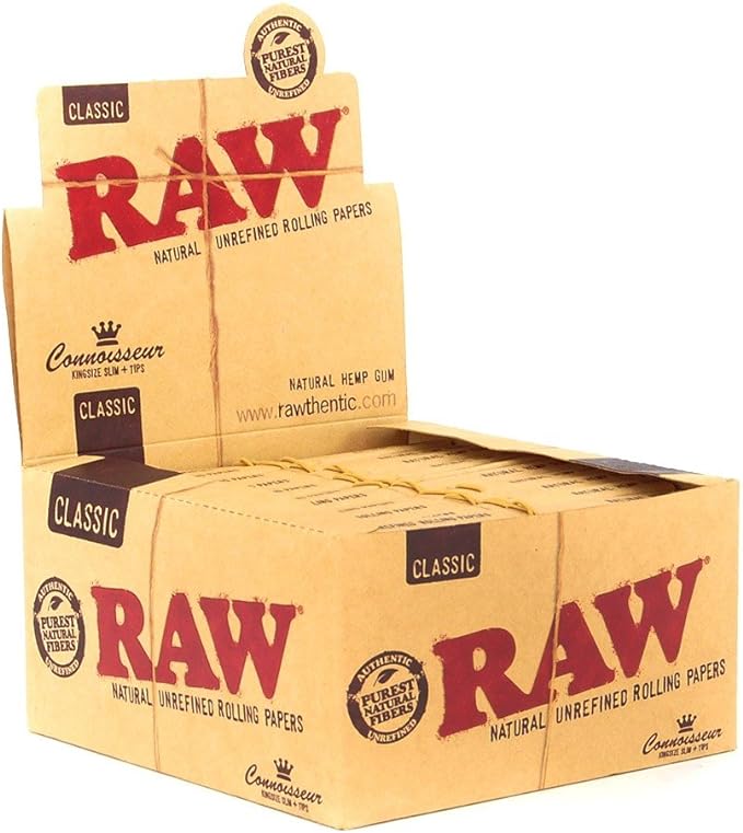Raw Classic Connoisseur King Size Slim with Tips Rolling Paper Full Box of 24 Packs Main image
