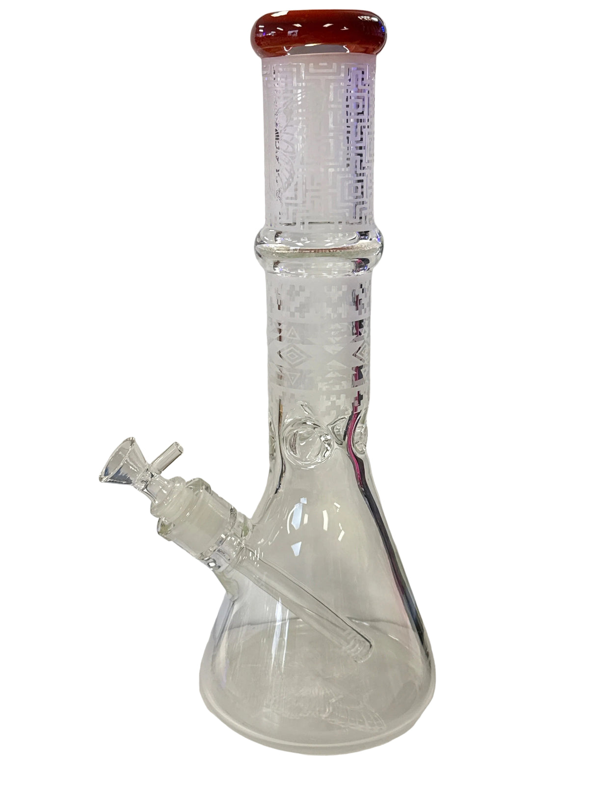 14" beaker with Sandblasted art skull butterfly design on neck and base
