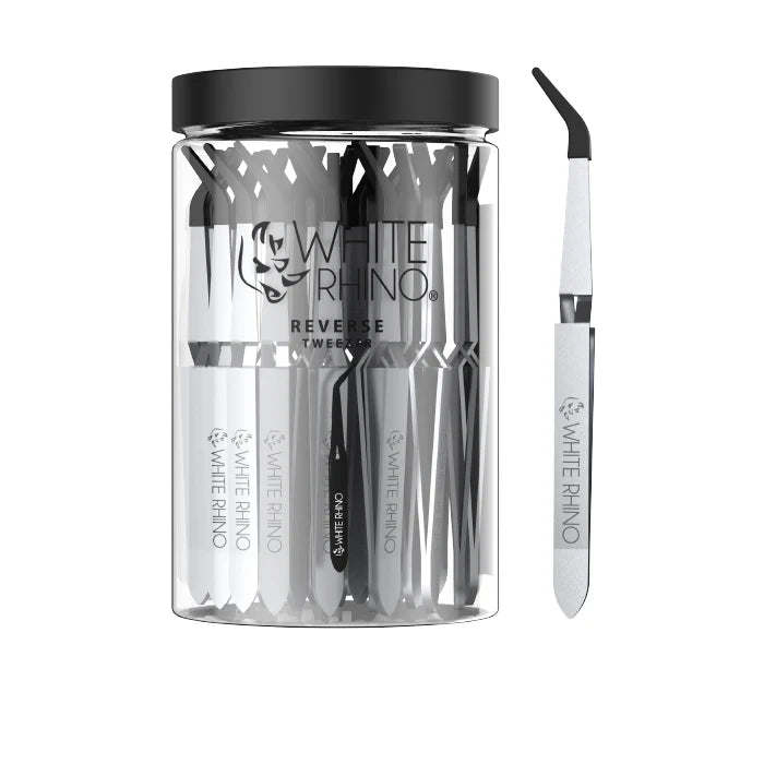 white rhino- REVERSE TWEEZER WITH SILICONE CAP - 30 COUNT JAR