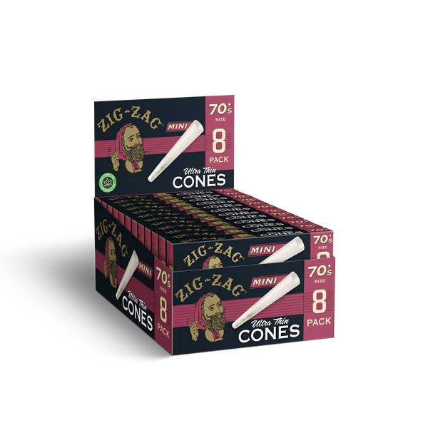 Zig-Zag 70mm Ultra Thin Pre Rolled Mini Cones - 8 Pack Box