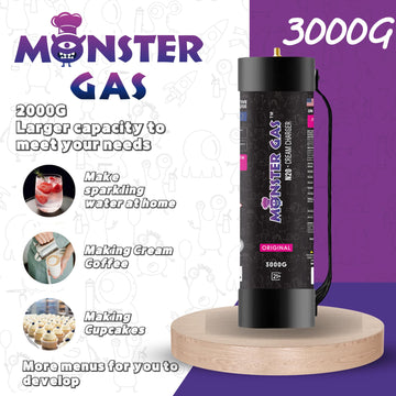 Monster 3000G Whipped Cream Chargers | FOOD-GRADE NITROUS OXIDE FOR FOOD| SINGLE TANK