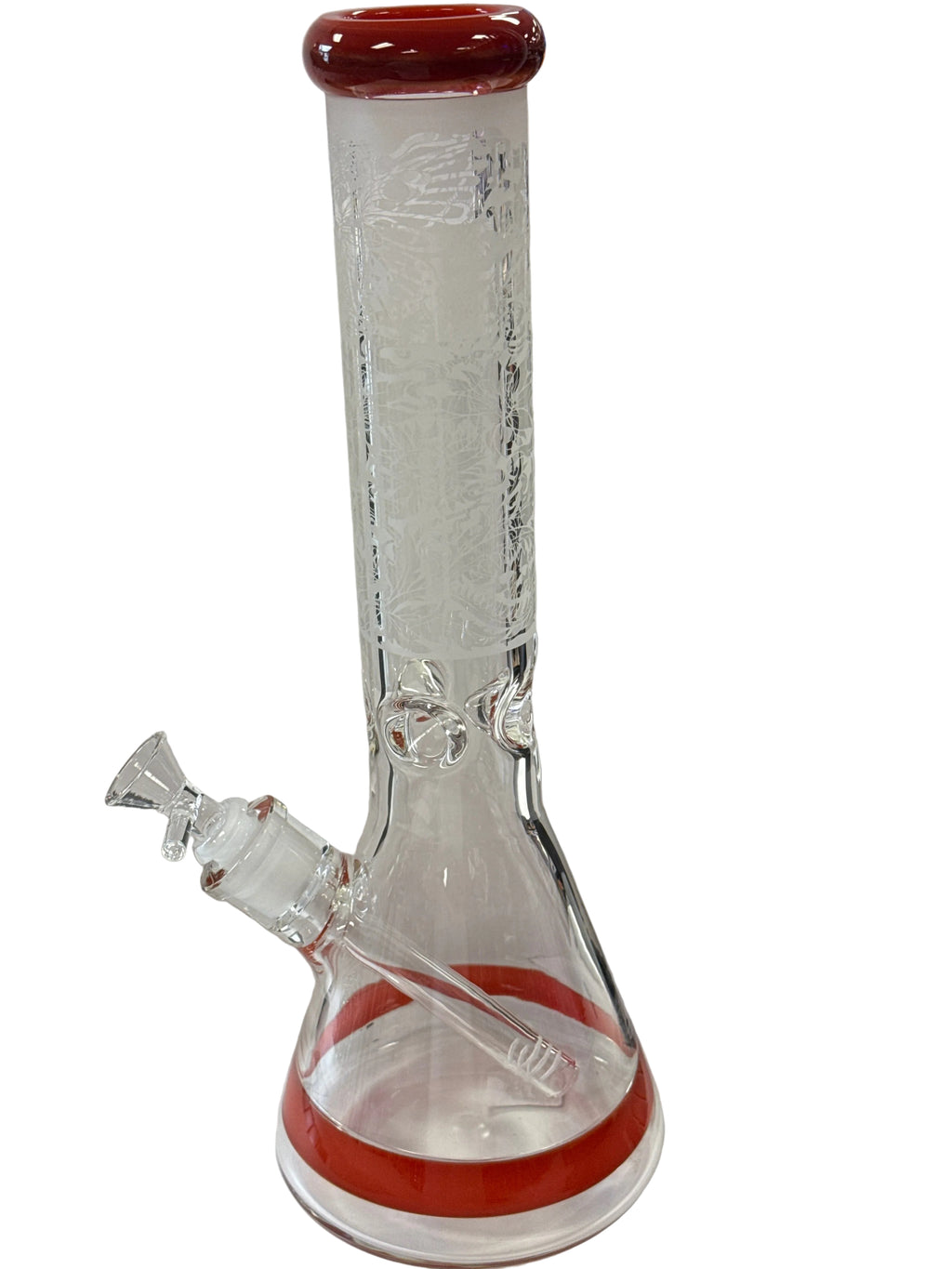 14" beaker with Frosted  design on neck & color mouth piece