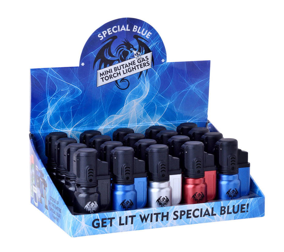 Special Blue Mini Butane Gas Torch Lighters - Mini Metal | 20 CT/Display
