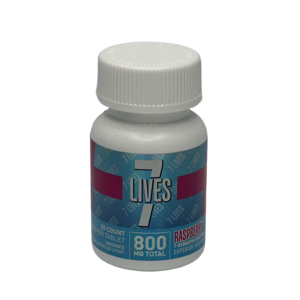  7Lives Kratom Tablets, 20 count, showing the label with 800mg total strength.