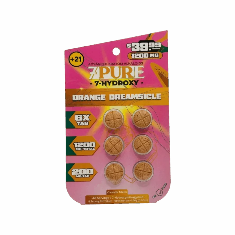 7Pure 7OH Kratom Extract Chewable Tablets Orange Dreamsicle 200MG 6ct - GGD Wholesale Distributor