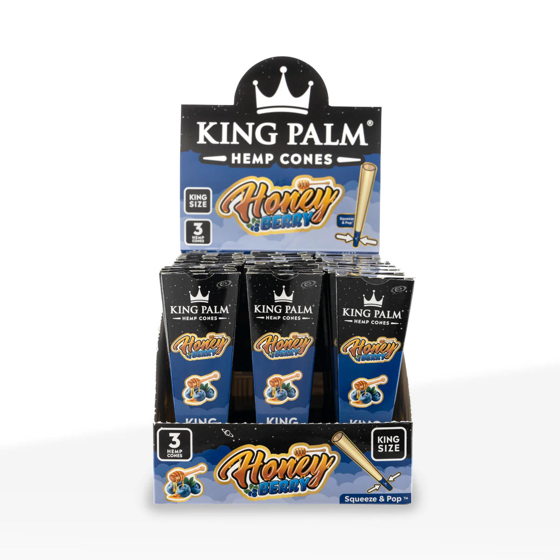 King Palm - Hemp Cones | KING Size  3-Hemp cones| 30Packs/Display | Squeeze & POP | WR10