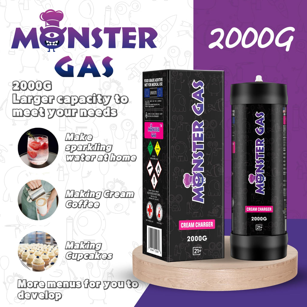 Monster 2000G Whipped Cream Chargers | FOOD-GRADE NITROUS OXIDE FOR FOOD| 2TANKS/CASE