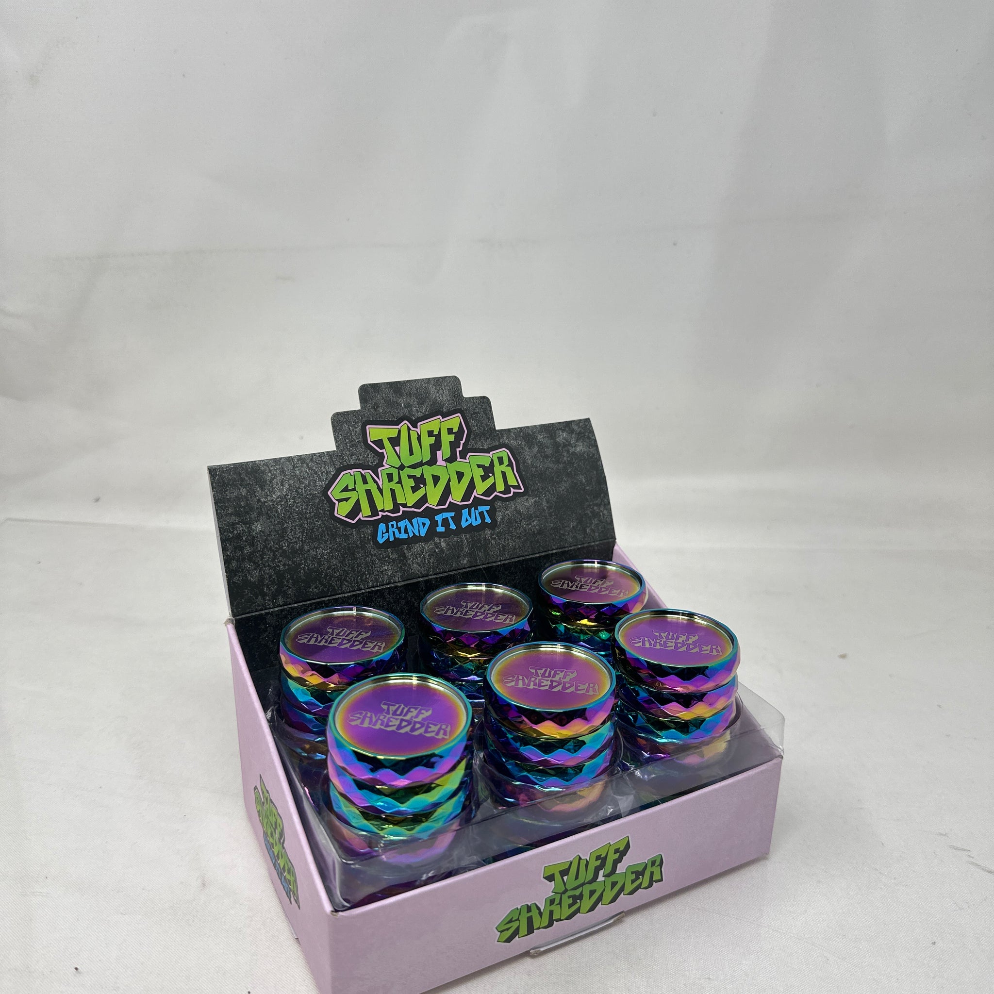 Tuff Shredder -  Diamond cut design 4 piece grinder | Rainbow Color|12pc/Box | Single UNIT | TS1054