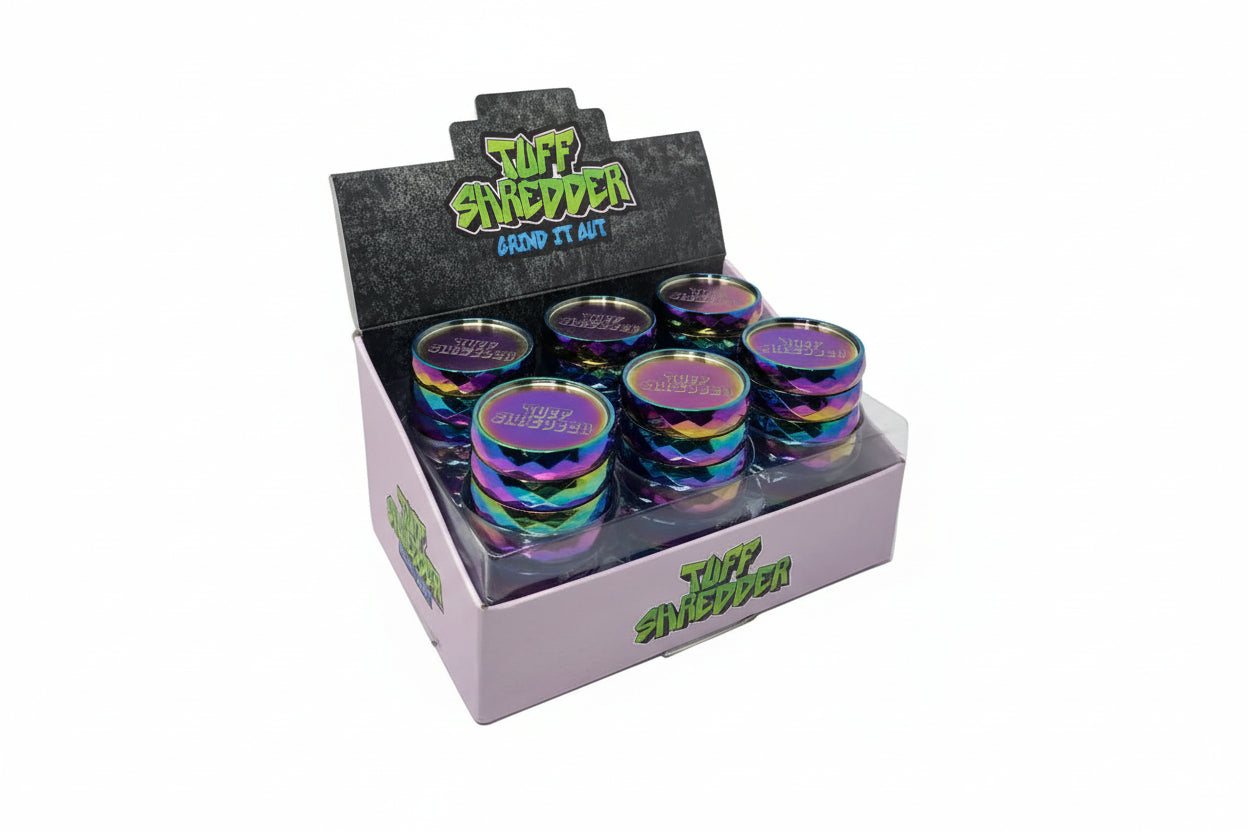 Tuff Shredder -  Diamond cut 4 piece grinder | Rainbow Color | 12 Units / Box | Box
