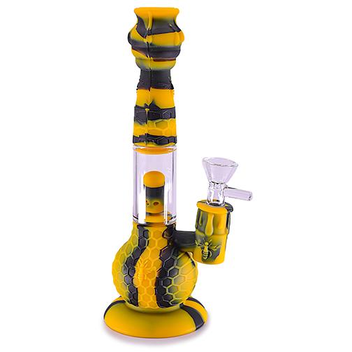 Durable 9-inch silicone waterpipe with perc. Ships in 5 assorted colors. Perfect for cannabis accessories wholesale and bulk smoking accessory orders.
