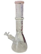 14" beaker with Sandblasted art skull butterfly design on neck and base
