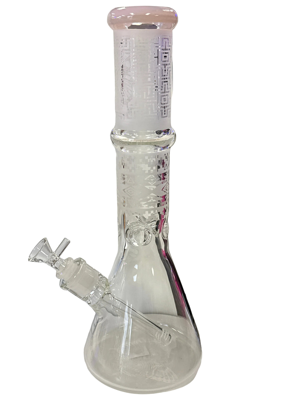 14" beaker with Sandblasted art skull butterfly design on neck and base
