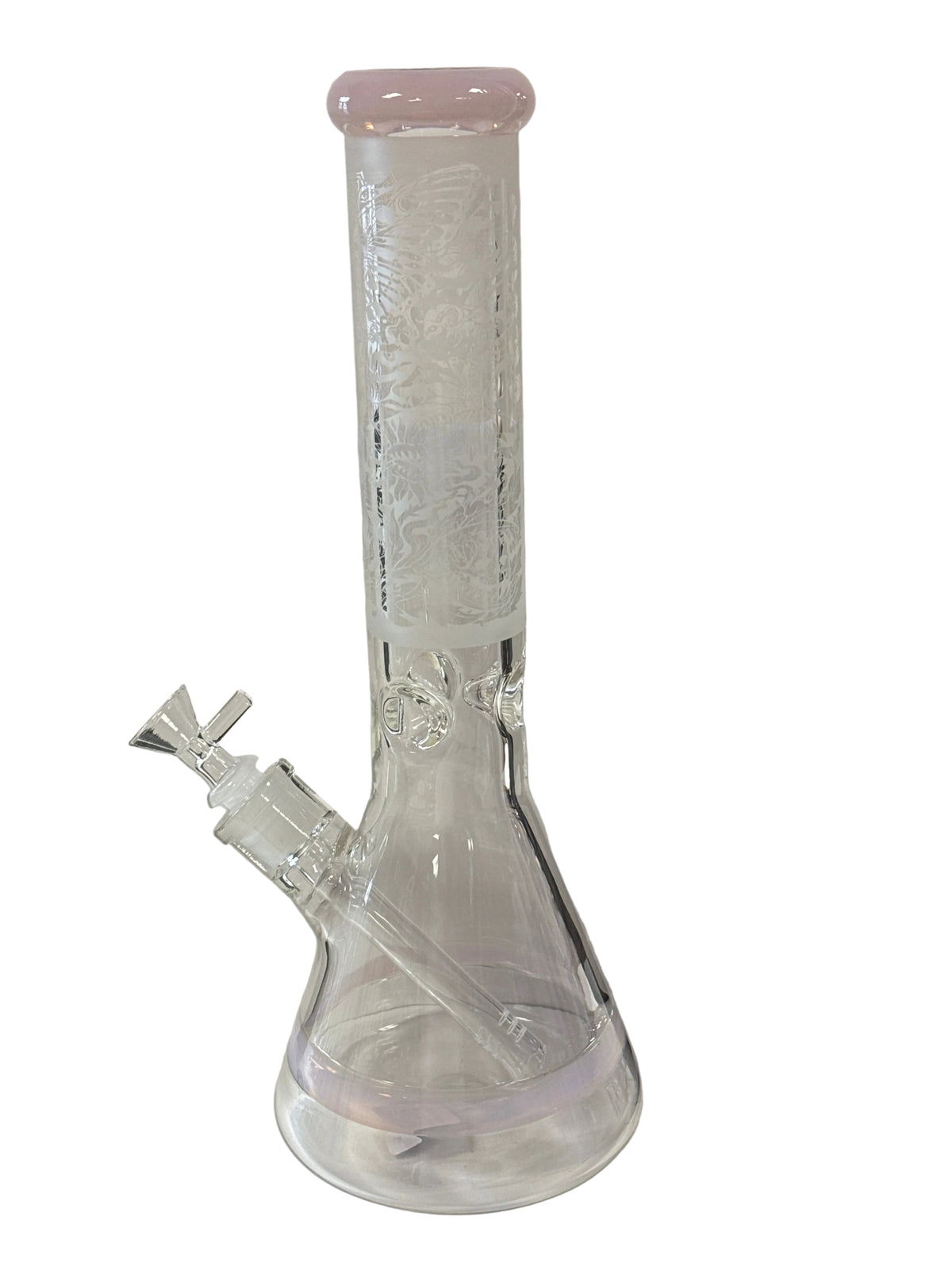 14" beaker with Frosted  design on neck & color mouth piece Main image