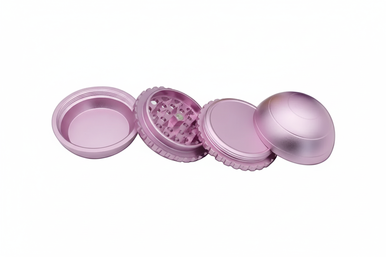 ATOM Spinning Dome Grinder premium herb grinder with rotating dome top pink