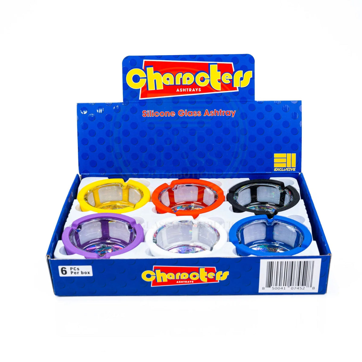 Assorted Character Glass Ashtrays with Silicone Wrap – Bulk Display