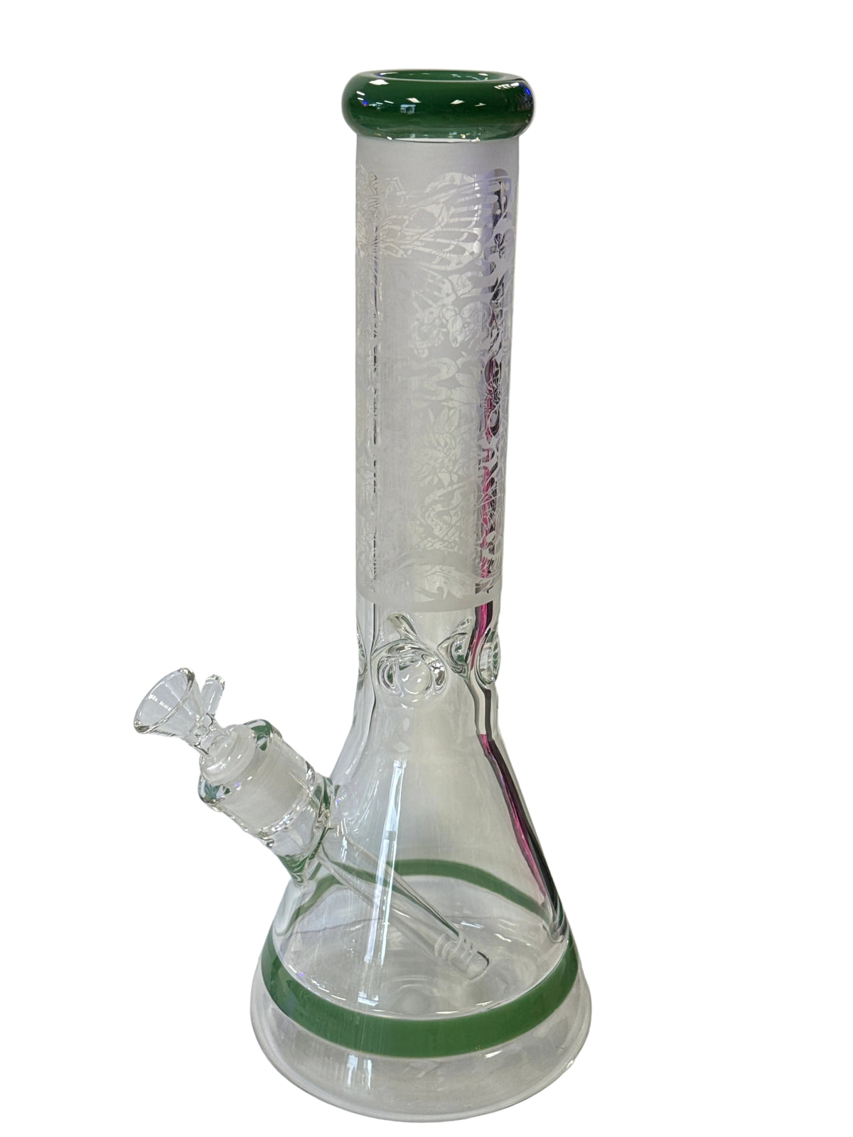 14" beaker with Frosted  design on neck & color mouth piece