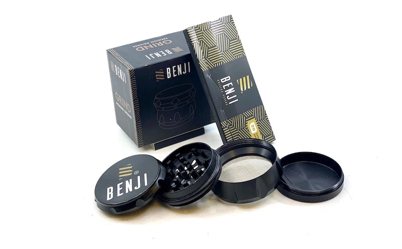 BENJI – Premium 4-Piece Aluminum Grinder + $100 Bill Benji Papers | 2.2" Drum-Style | Single Unit Main image