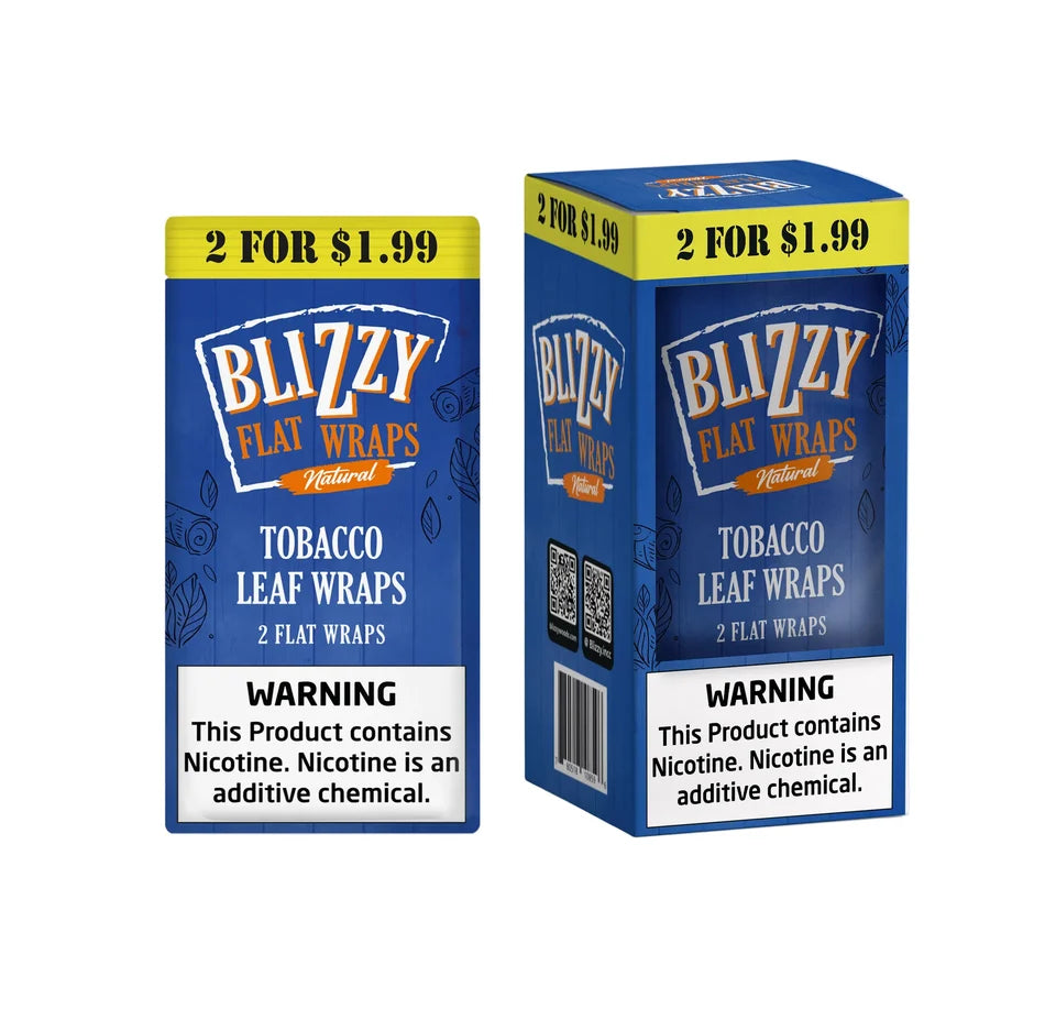 Blizzy Flat Tobacco Leaf Wraps |20 Pouches x 2 Wraps