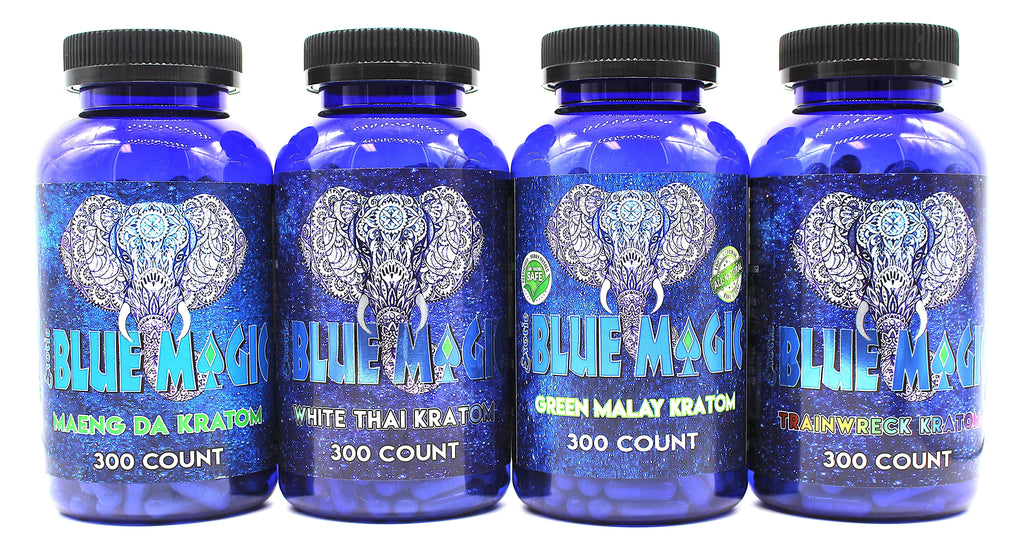 Blue Magic Kratom - Assorted Flavor Options | 300 Capsules / Bottle | Bottle