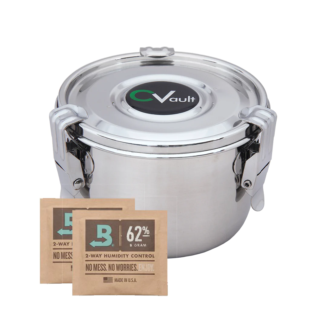 CVault stainless steel cannabis container with 8g Boveda humidity pack Main image