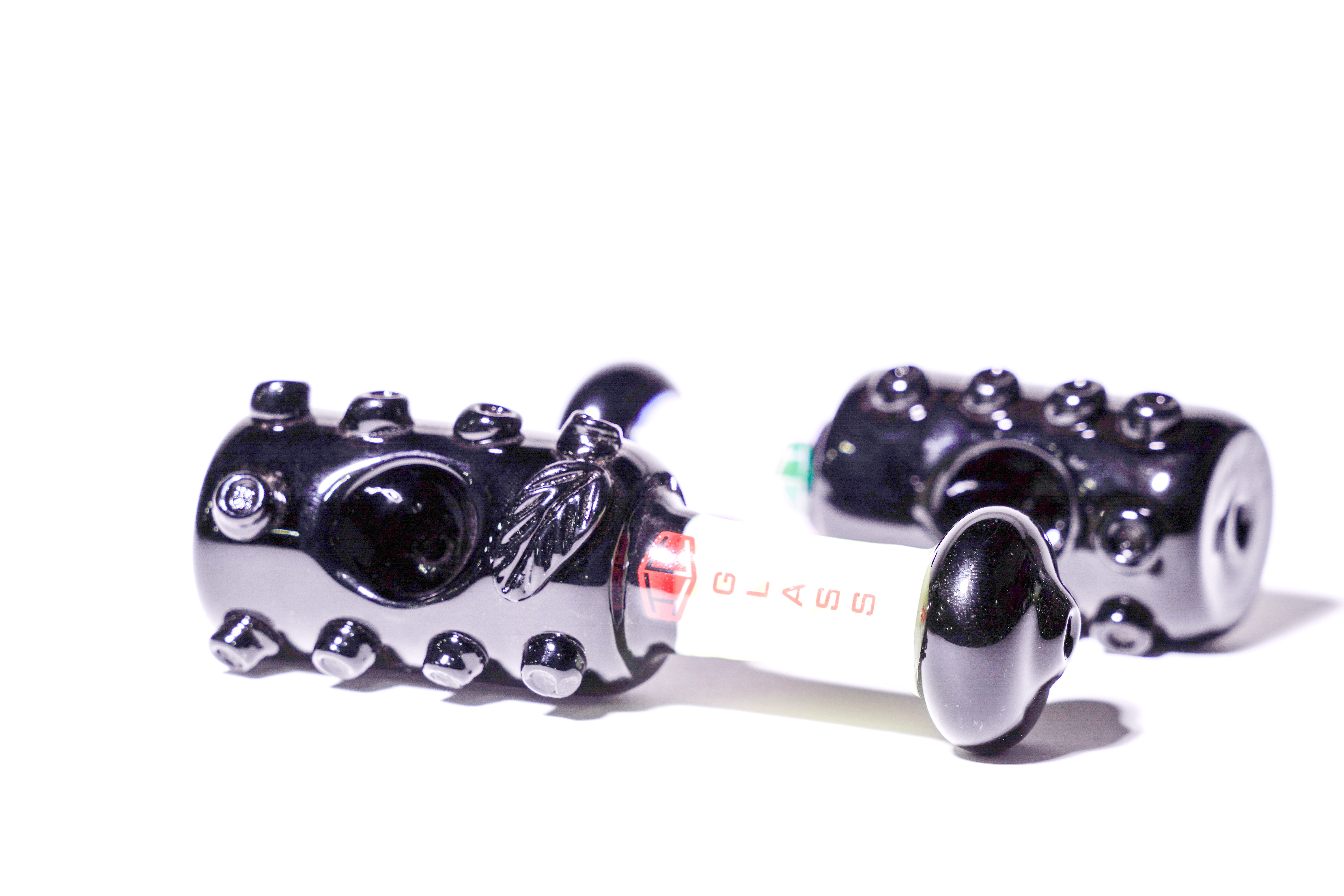 IC Glass - Black Slim Beads Hand pipe | ICHP164| Premium Wholesale Glass Pipe for Cannabis Retailers Secondary image