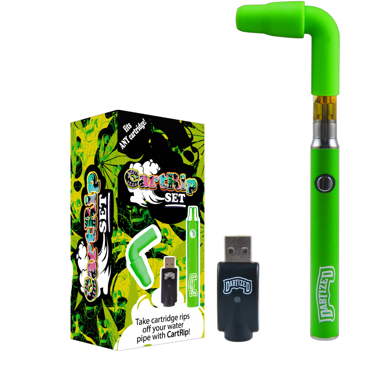 CartRip Set - Fits Any Cartridge | 14/18mm Male Cartrip | 350mah Slim Battery with Cahrger | Assorted Colors