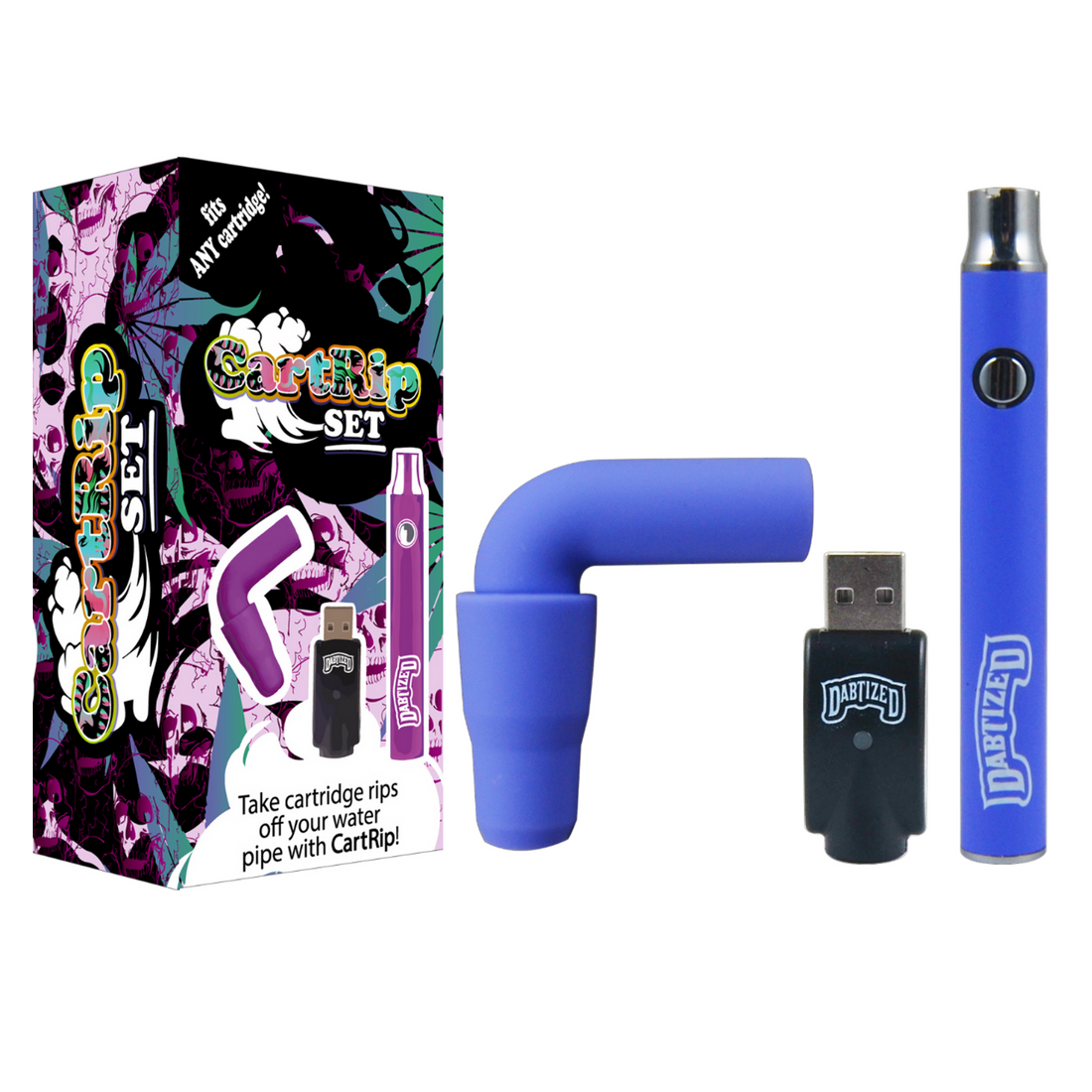 CartRip Set - Fits Any Cartridge | 14/18mm Male Cartrip | 350mah Slim Battery with Cahrger | Assorted Colors