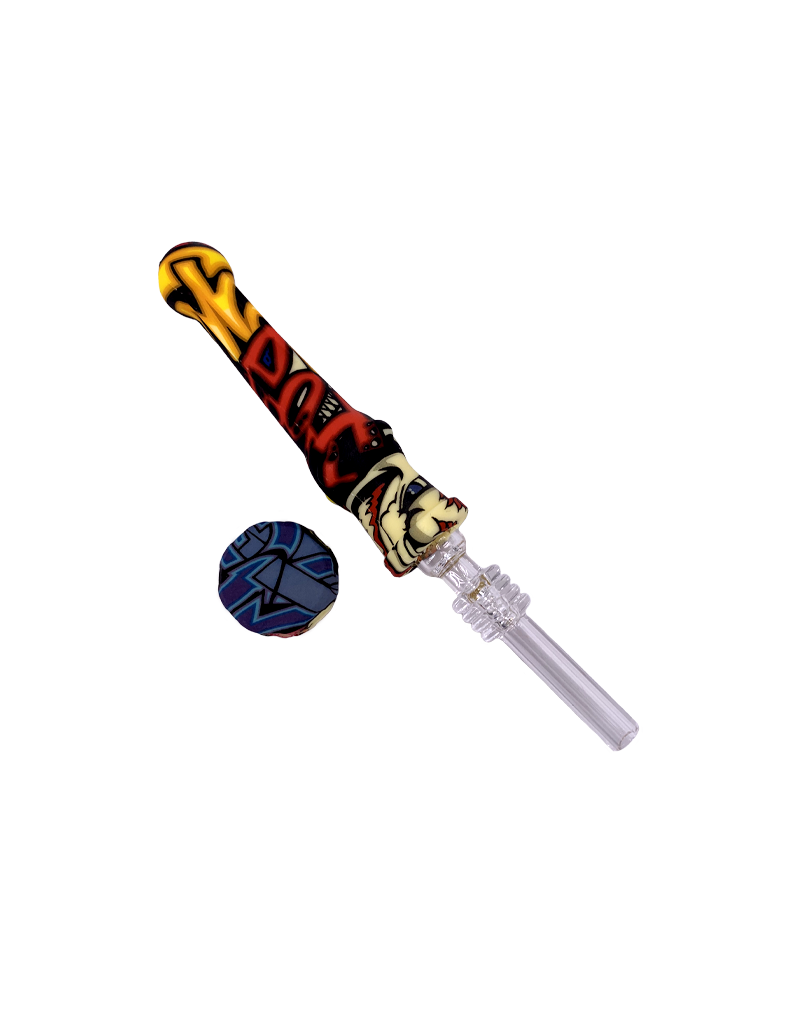Cartoon print silicone nectar straws with ceramic tips, 10-pack wholesale set for dabbing.