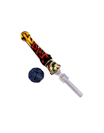 Cartoon print silicone nectar straws with ceramic tips, 10-pack wholesale set for dabbing.