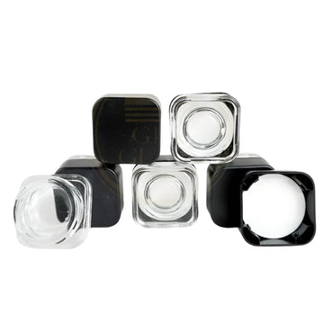 Shop Clear Glass Dab Jars with Black Cap in bulk—airtight, durable storage for concentrates. Perfect for cannabis accessories wholesale and smoking supply distributors.