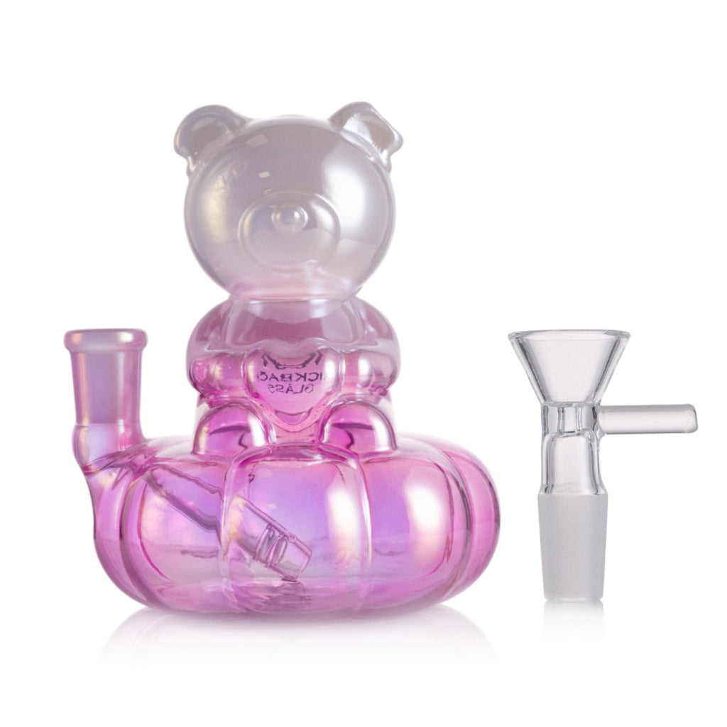 Cute bear-shaped glass bong holding a heart