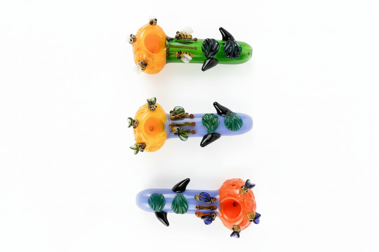 5 Inches Premium Honeycomb Bee Top Pipe - Hand Pipe | Assorted 2 Colors