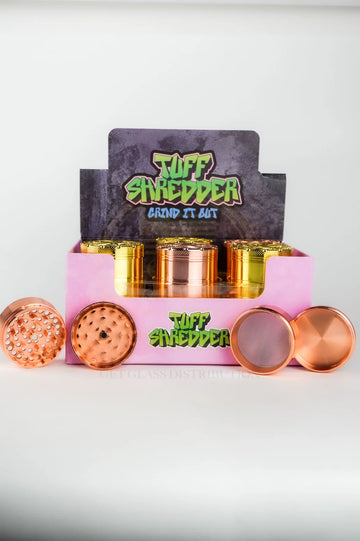 Tuff Shredder -  Weed Embossed on the Top | 45MM 4 Piece Grinder with Ashtray | Gold & Copper Colors | 12 Ct/Box