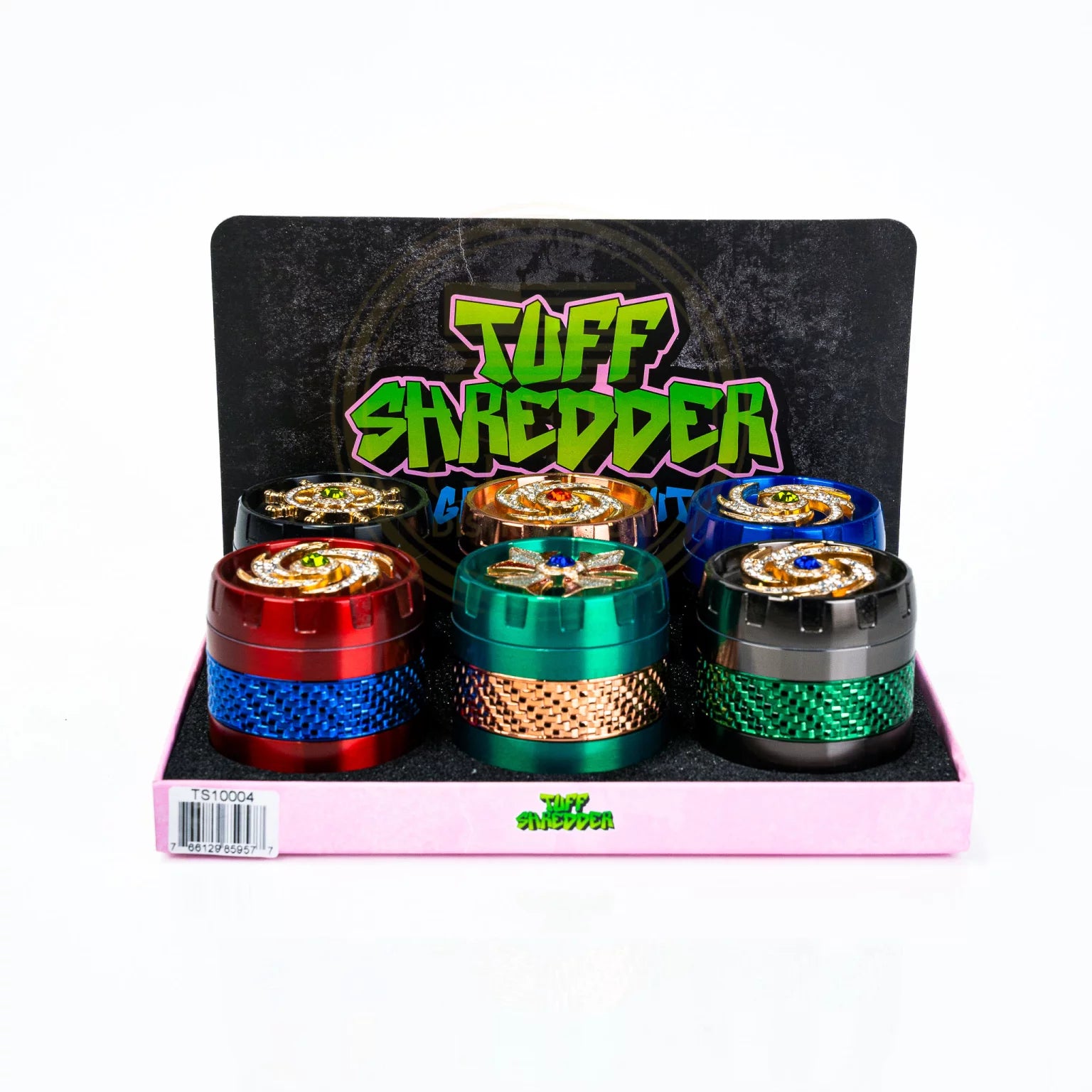 Tuff Shredder - Functional 4 Piece Grinder With Belt and Fidget Spinner on the Top | 6 Ct/Box | Assorted Colors