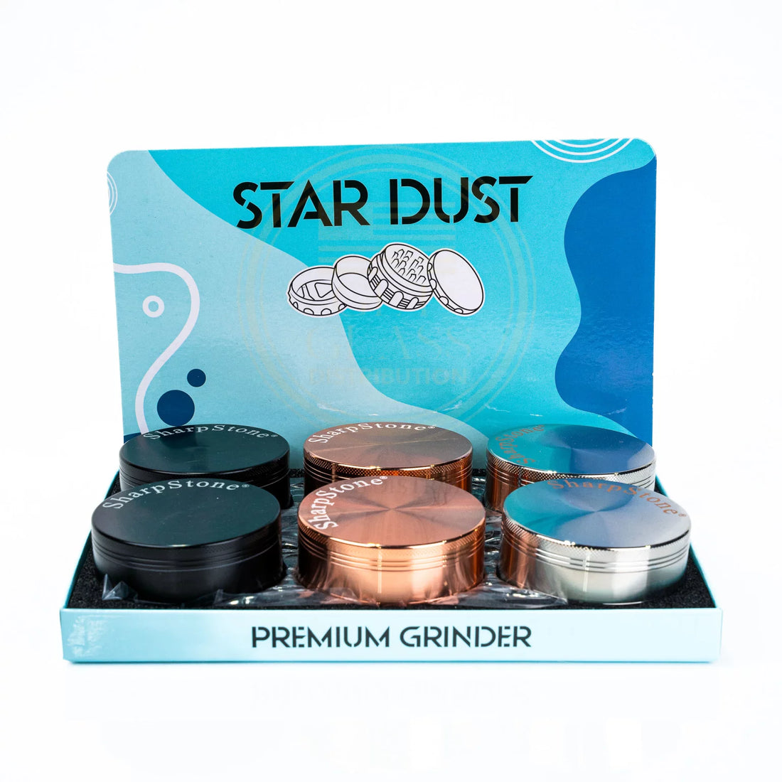 Premium Giant Flat 4 Piece Grinder with Ashtray | 6 Ct/Box | Assorted 3 Colors