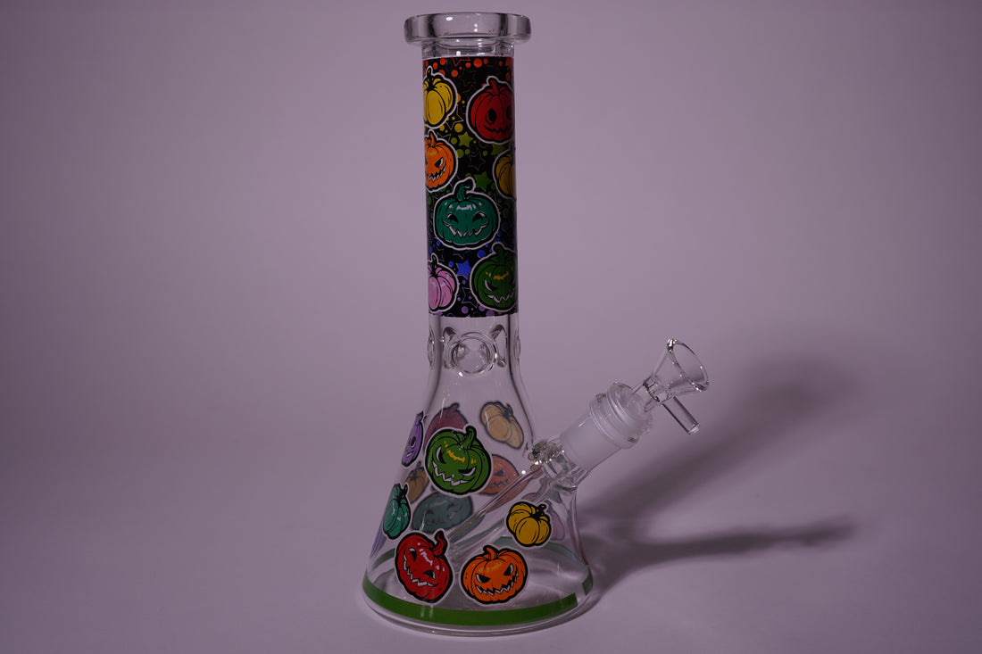 Wholesale Halloween Beaker Bong with Comic Prints | Thick Glass Water Pipe | 10" | 4 Colors | WP4503