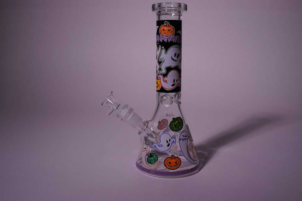 Wholesale Halloween Beaker Bong with Comic Prints | Thick Glass Water Pipe | 10" | 4 Colors | WP4503