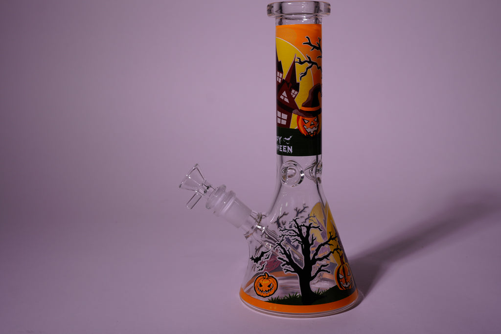 Wholesale Halloween Beaker Bong with Comic Prints | Thick Glass Water Pipe | 10" | 4 Colors | WP4503