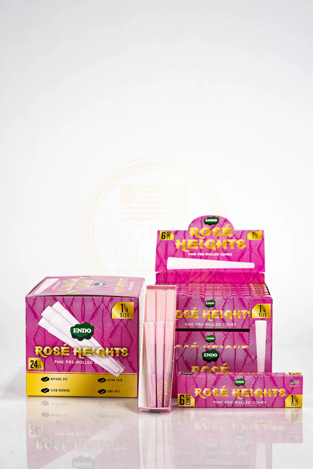 Endo Rose Heights Pink Pre-Rolled Cones | 1-1/4 Size | 24 CT/Box | 6 Cones/Pack