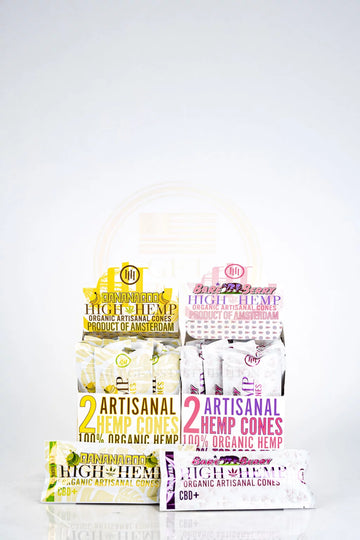 HIGH HEMP Organic - Artisanal Cones | 2 Hemp Cones | Vegan | Tobacco-Free | 15 Pouches /Box