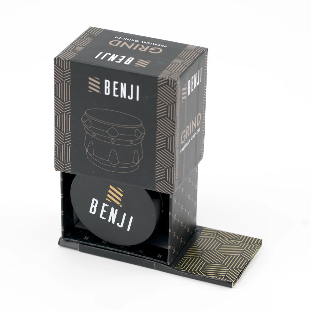 BENJI – Premium 4-Piece Aluminum Grinder + $100 Bill Benji Papers | 2.2" Drum-Style | Single Unit