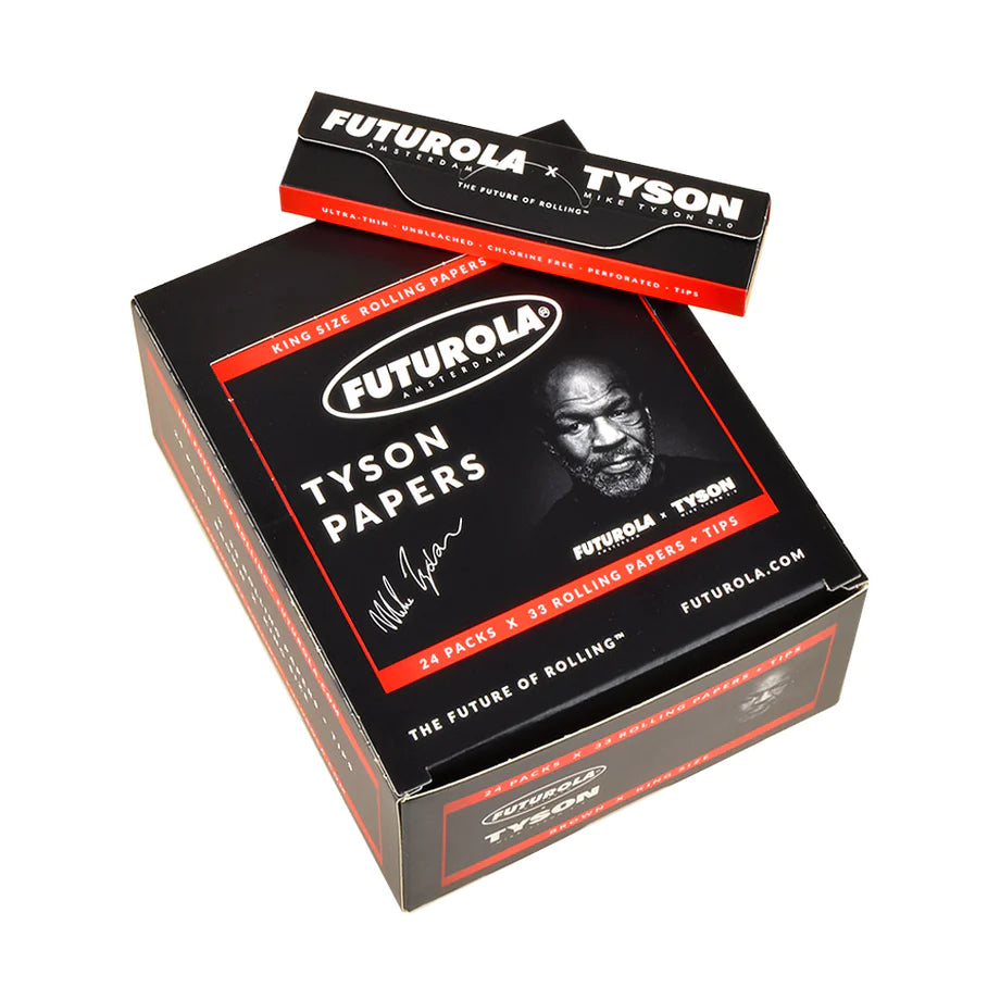 Futurola Tyson King Size Slim -  Papers with Tips | 24 Pack | 33 Rolling Papers | Brown