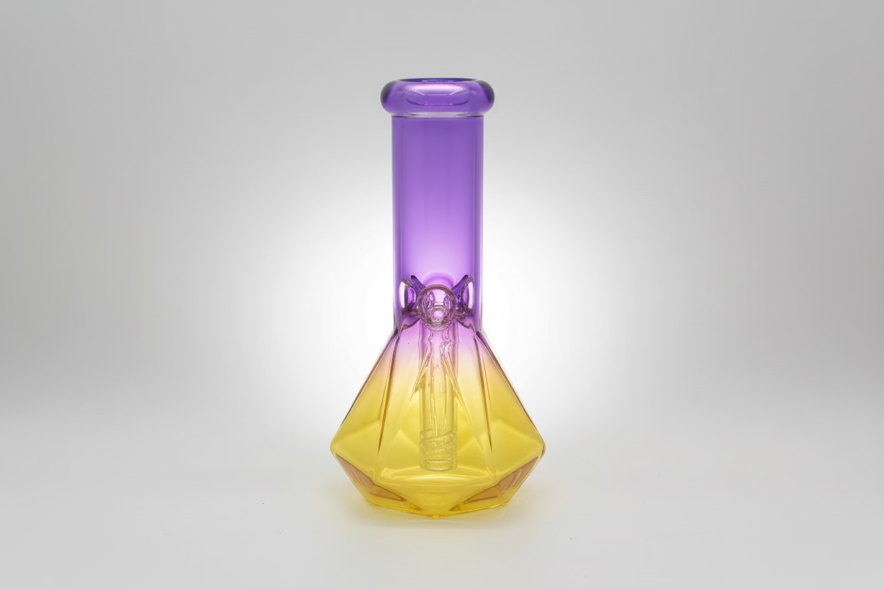 Tri-Color Frosted Diamond Cut Beaker Bong | Includes Downstem & Bowl Secondary image