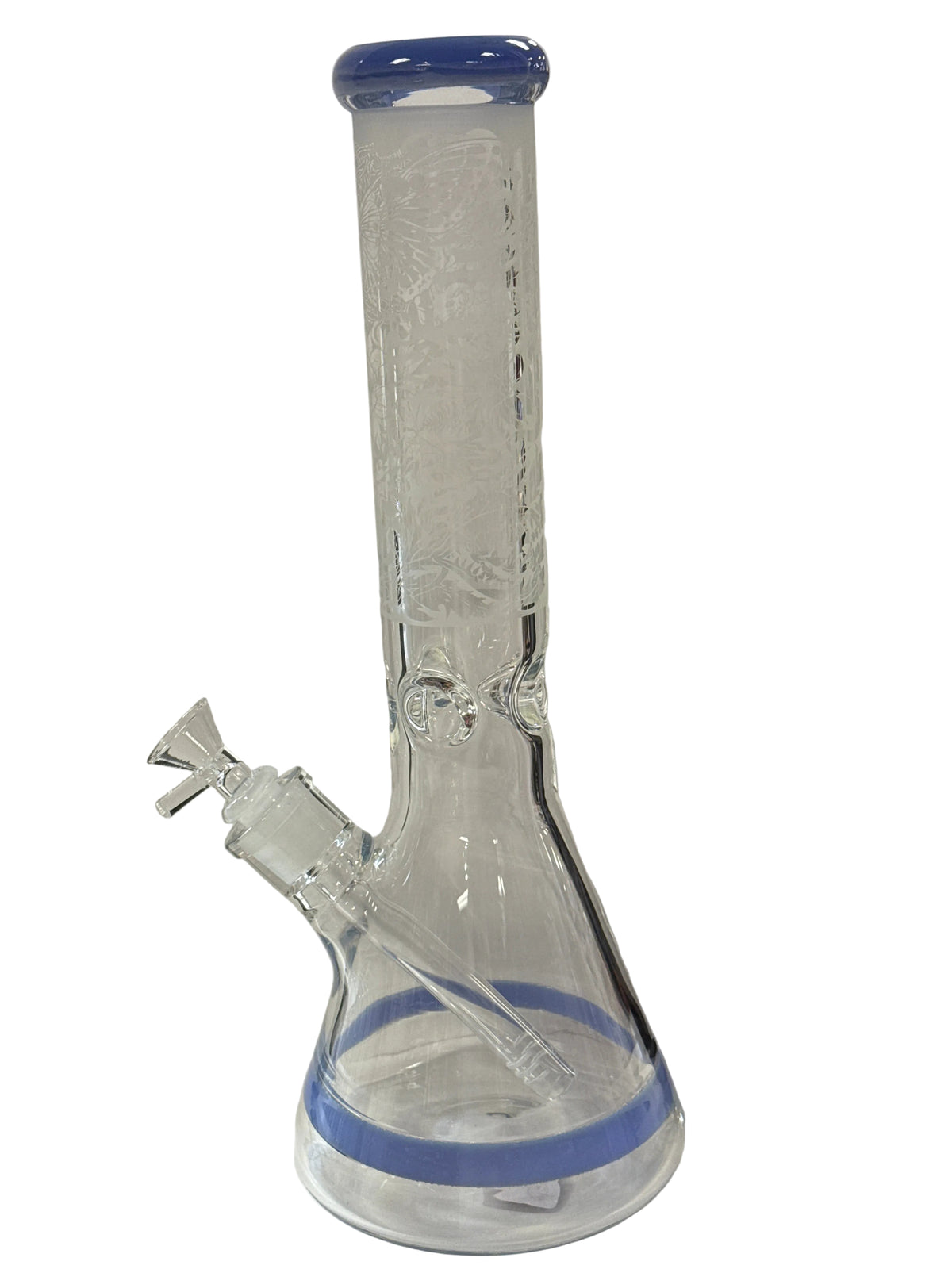14" beaker with Frosted  design on neck & color mouth piece