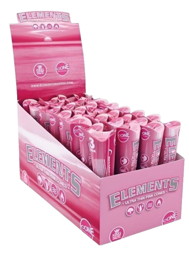 Shop Elements Ultra Thin Pink 1 1/4 Cones – 6 Pack, 32 Packs/Box. Made from rice paper for a clean, slow burn. A vibrant wholesale favorite for head shops and dispensaries. Main image