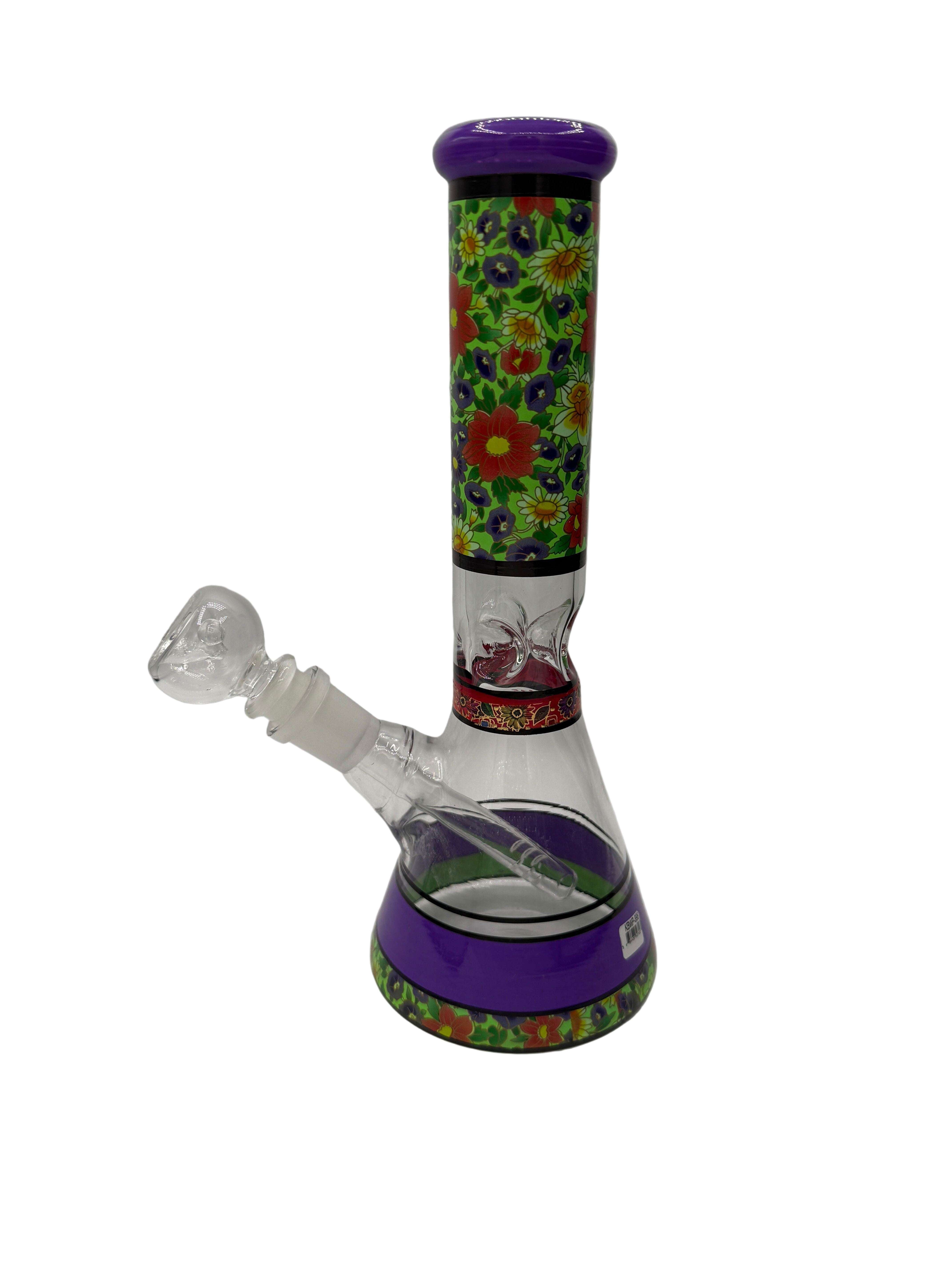 Floral Print Glass Beaker with Downstem and Bowl Piece – Wholesale Main image