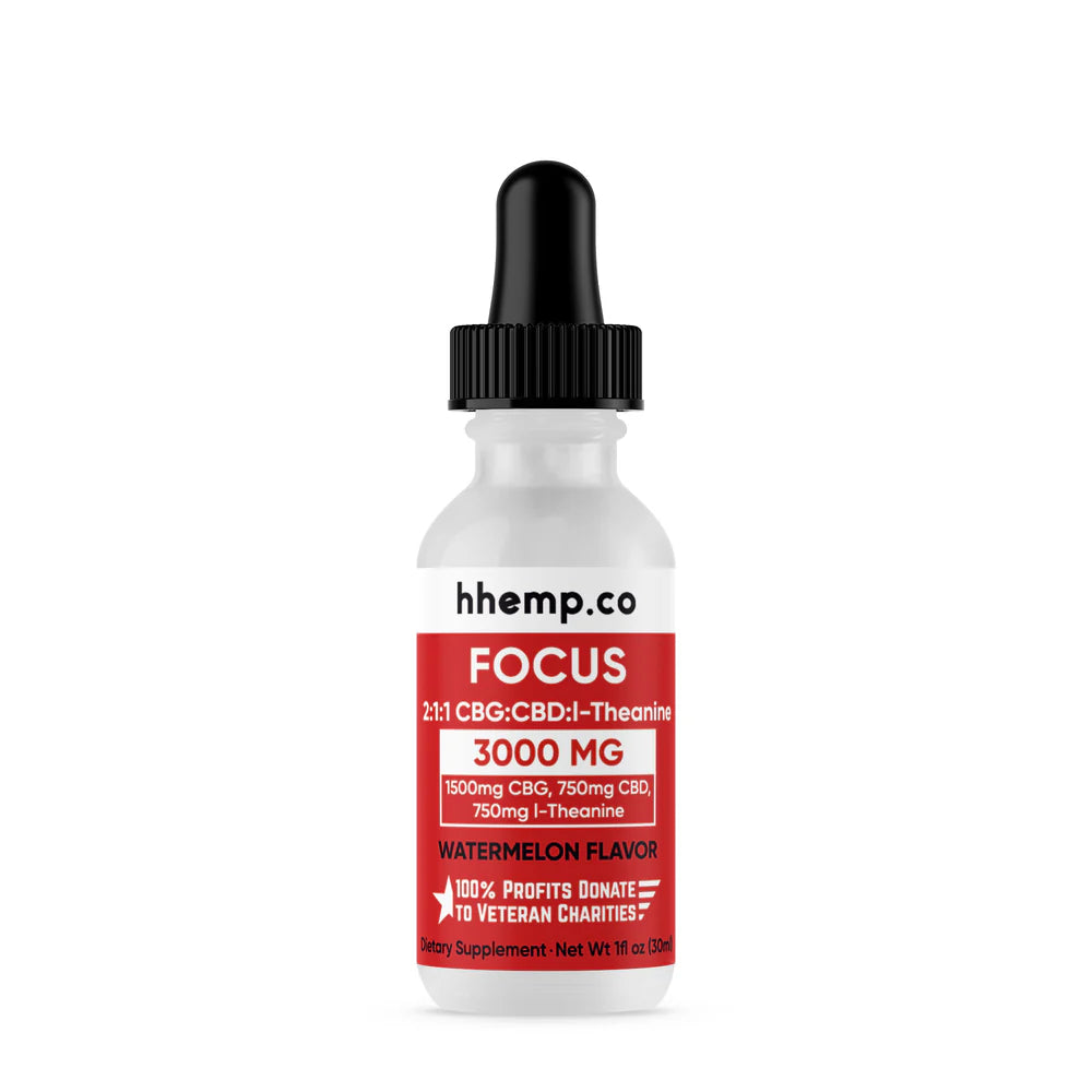 HHEMP CBG+CBD Tincture - Focus |  3000MG | Watermelon Flavor | 12 Ct/Box